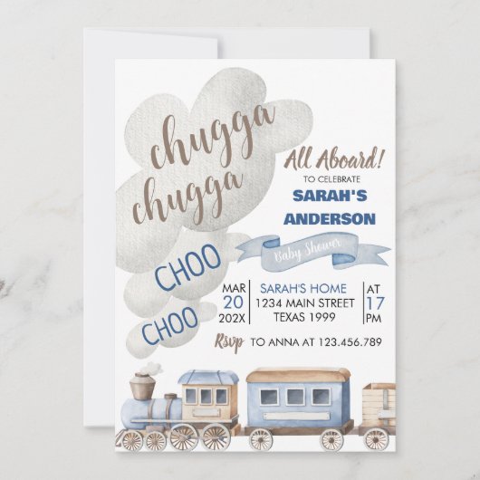 Chugga Chugga cho All Aboard Baby shower Kaart (Voorkant)