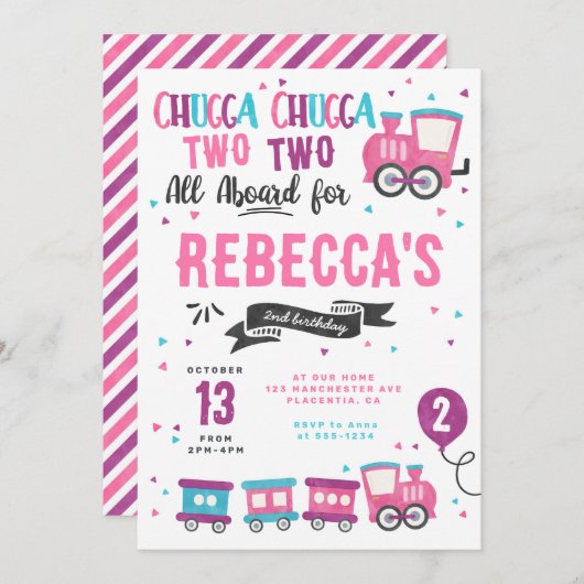 Chugga Chugga Choo Choo Girl Train Verjaardagsfees Kaart (Voorkant / Achterkant)