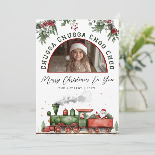 Chugga Chugga Choo Choo Kersttrein Foto Feestdagenkaart (Staand voorkant)