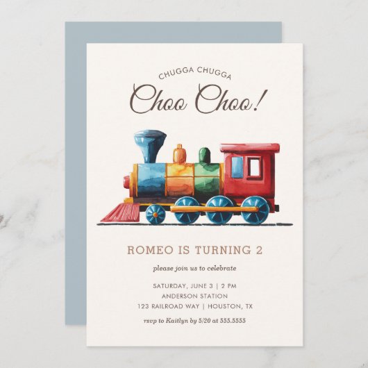 Chugga Chugga Choo Choo  Train 2e Verjaardag Kaart (Voorkant / Achterkant)