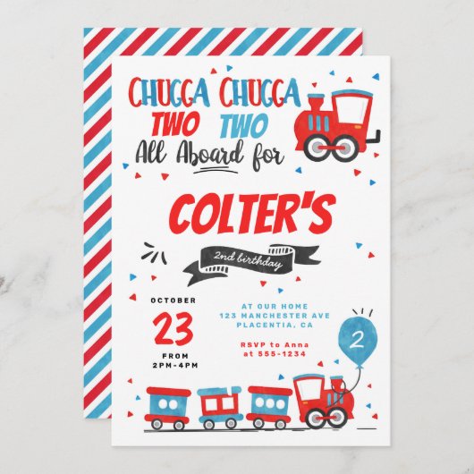 Chugga Chugga Choo choo Train Birthday Party Kaart (Voorkant / Achterkant)