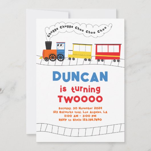 Chugga Chugga Choo Choo Trein 2e Verjaardag Kaart (Voorkant)
