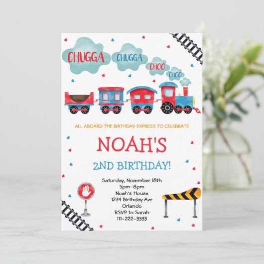 Chugga Chugga Choo Choo Trein Uitnodiging voor ver (Staand voorkant)