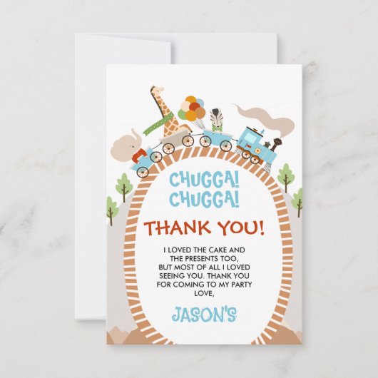Chugga Chugga trein verjaardag bedankkaart (Voorkant)