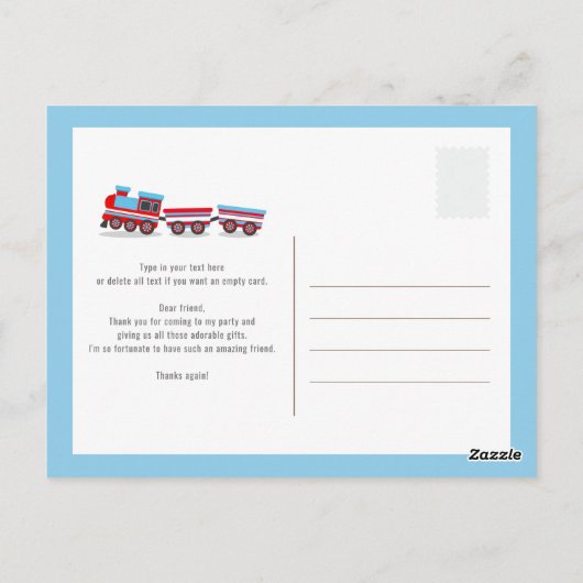 Chugga chugga treinverjaardag baby shower bedankt briefkaart (Achterkant)