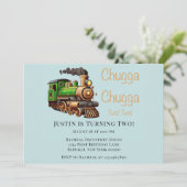 Chugga Chugga Twee Groene Trein Verjaardagsfeest Kaart (Staand voorkant)