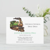 Chugga Chugga Twee Groene Trein Verjaardagsfeest Kaart (Staand voorkant)