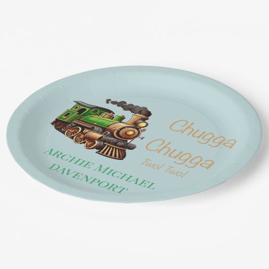 Chugga Chugga Twee Groene Trein Verjaardagsfeest Papieren Bordje (Gekanteld)