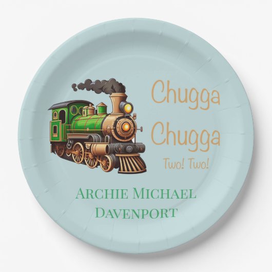 Chugga Chugga Twee Groene Trein Verjaardagsfeest Papieren Bordje (Voorkant)