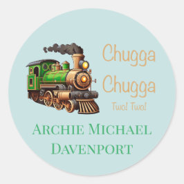 Chugga Chugga Twee Groene Trein Verjaardagsfeest Ronde Sticker