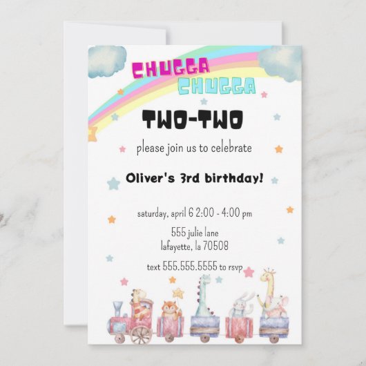 Chugga Chugga Twee trein verjaardag uitnodiging (Voorkant)