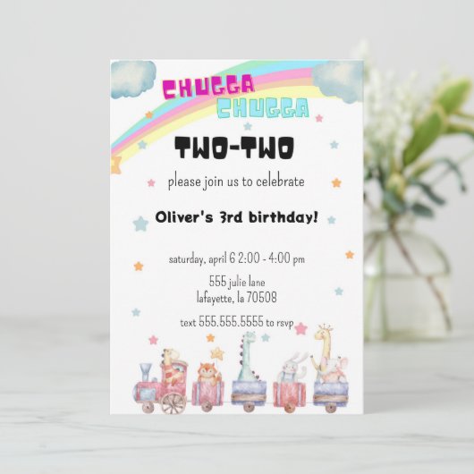 Chugga Chugga Twee trein verjaardag uitnodiging (Staand voorkant)