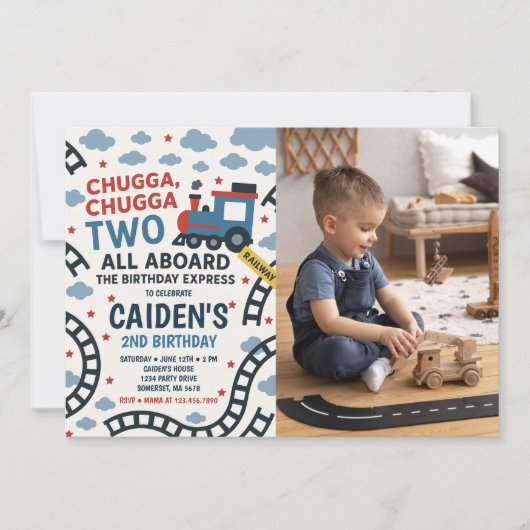 Chugga Chugga Twee Trein Verjaardagsfeest Foto Kaart (Voorkant)