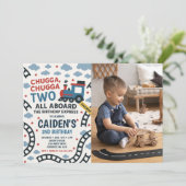 Chugga Chugga Twee Trein Verjaardagsfeest Foto Kaart (Staand voorkant)