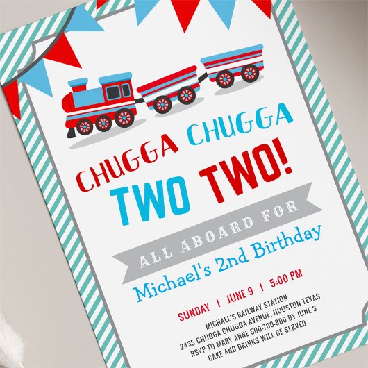 Chugga chugga twee treinverjaardagsuitnodiging kaart
