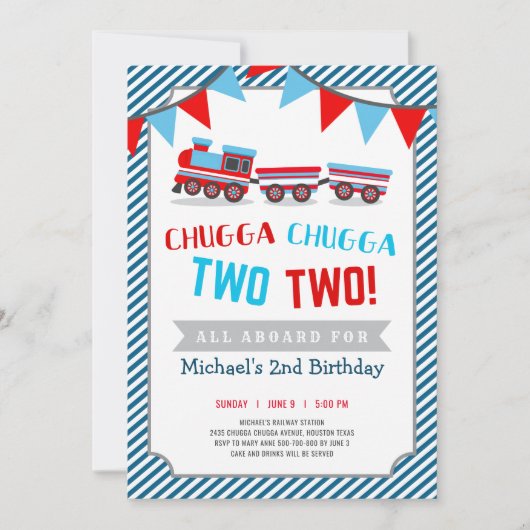 Chugga chugga twee treinverjaardagsuitnodiging kaart (Voorkant)