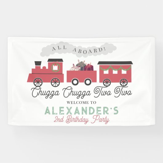 Chugga Chugga Twee Twee Kerstmis Trein 2e Verjaard Spandoek (Horizontaal)