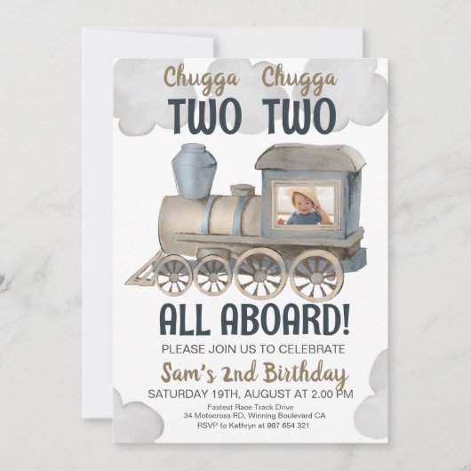 Chugga Chugga Twee Twee Twee 2e Verjaardag Uitnodi Kaart (Voorkant)