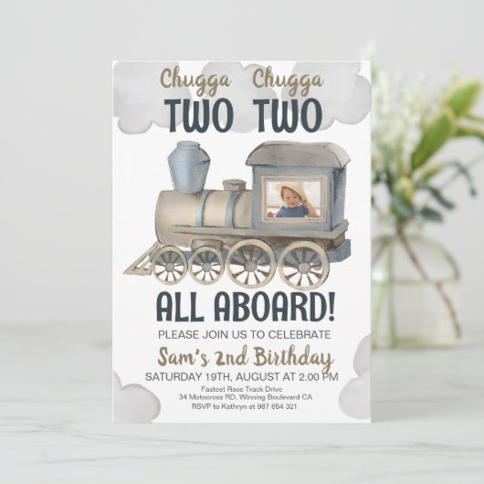 Chugga Chugga Twee Twee Twee 2e Verjaardag Uitnodi Kaart (Staand voorkant)