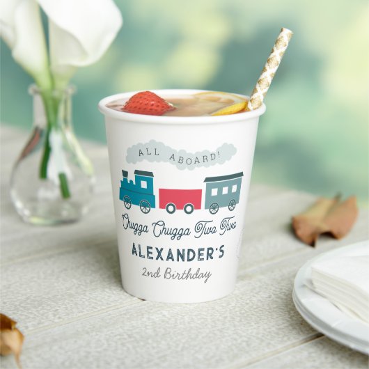 Chugga Chugga Two Train Blue Boy 2de verjaardag Papieren Bekers (Insitu)