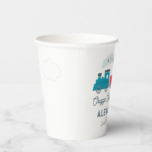 Chugga Chugga Two Train Blue Boy 2de verjaardag Papieren Bekers (Rechts)