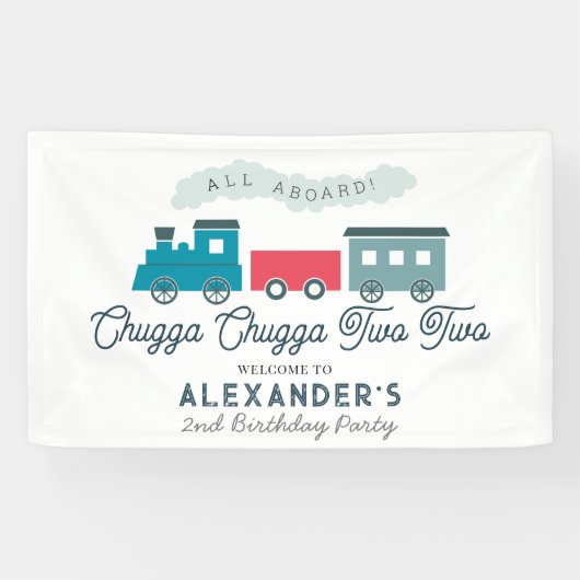 Chugga Chugga Two Train Blue Boy 2de verjaardag Spandoek (Horizontaal)