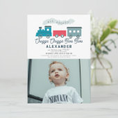 Chugga Chugga Two Train Boy 2de verjaardag Foto Kaart (Staand voorkant)