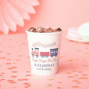 Chugga Chugga Two Train Pink Girl 2e verjaardag Papieren Bekers