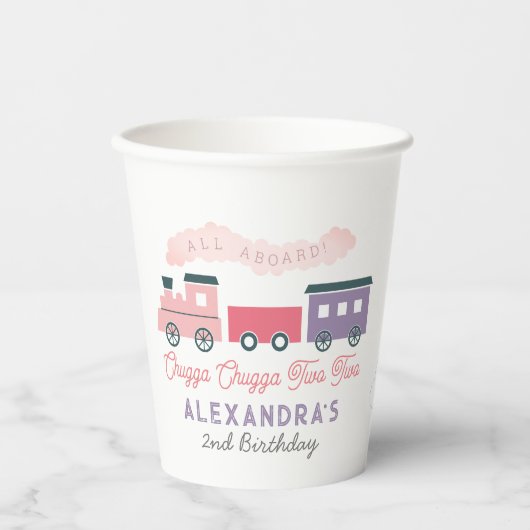Chugga Chugga Two Train Pink Girl 2e verjaardag Papieren Bekers (Voorkant)