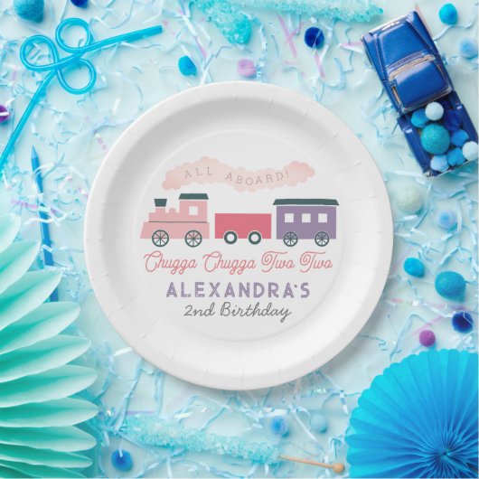 Chugga Chugga Two Train Pink Girl 2e verjaardag Papieren Bordje (Feest)