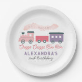 Chugga Chugga Two Train Pink Girl 2e verjaardag Papieren Bordje (Voorkant)