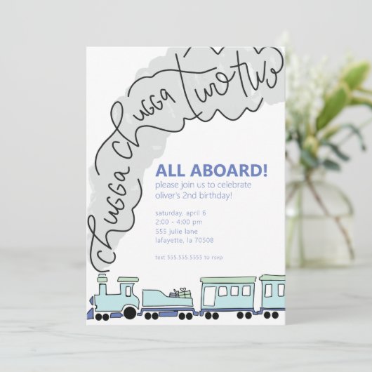Chugga Chugga Two Train Second Birthday Party Kaart (Staand voorkant)