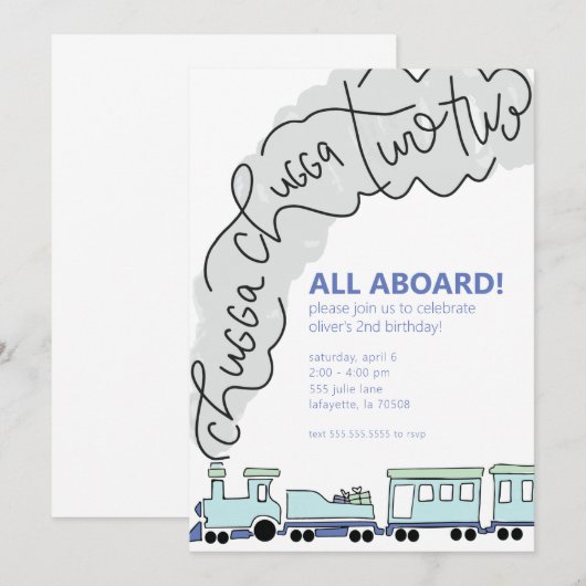 Chugga Chugga Two Train Second Birthday Party Kaart (Voorkant / Achterkant)