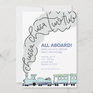 Chugga Chugga Two Train Second Birthday Party Kaart