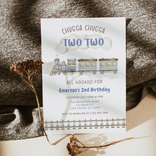 Chugga Chugga Two Two Train Second Birthday Invite Kaart