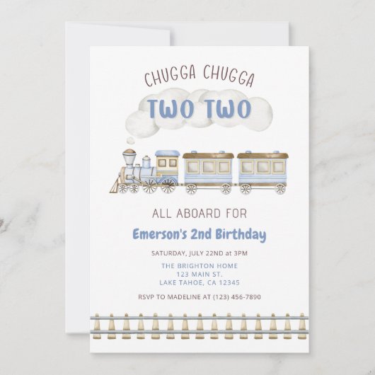 Chugga Chugga Two Two Train Second Birthday Invite Kaart (Voorkant)