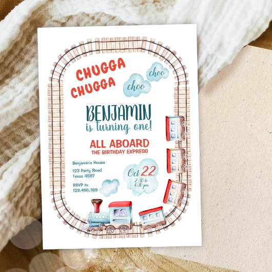 Chugga Trein Choo Jongen Rood Blauw Verjaardagsrai Kaart