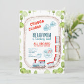 Chugga Trein Choo Jongen Rood Blauw Verjaardagsrai Kaart (Staand voorkant)