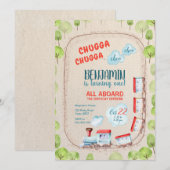 Chugga Trein Choo Jongen Rood Blauw Verjaardagsrai Kaart (Voorkant / Achterkant)