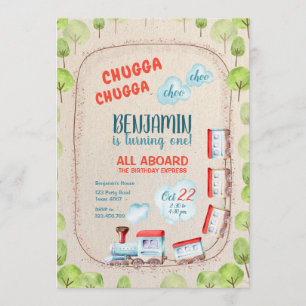 Chugga Trein Choo Jongen Rood Blauw Verjaardagsrai Kaart