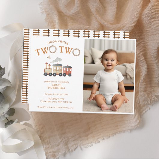 Chugga twee trein tweede verjaardag foto kaart