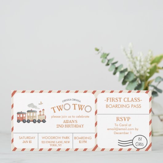 Chugga twee treinkaartjes tweede verjaardag kaart (Staand voorkant)