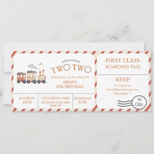Chugga twee treinkaartjes tweede verjaardag kaart (Voorkant)