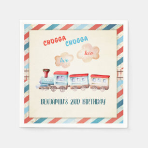 Chugga Two Train Choo Boy Red Blue 2de verjaardag Servet