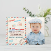 Chugga Two Train Choo Boy Red Blue 2nd Birthday Kaart (Staand voorkant)