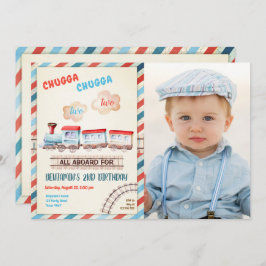 Chugga Two Train Choo Boy Red Blue 2nd Birthday Kaart