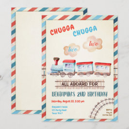 Chugga Two Train Choo Boy Red Blue 2nd Birthday Kaart