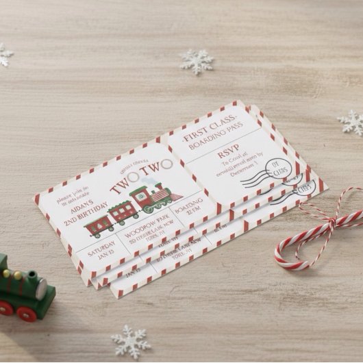 Chugga Two Two Winter Train Ticket Second Birthday Kaart