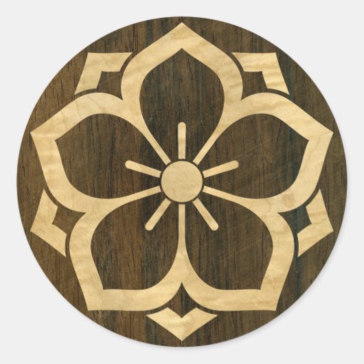 Chuinyaekikyo Japans Kamon Cherry Blossom Wood Ronde Sticker (Voorkant)