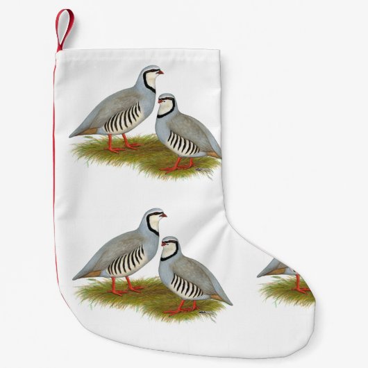 Chukar Partridge Pair Kleine Kerstsok (Voorkant)